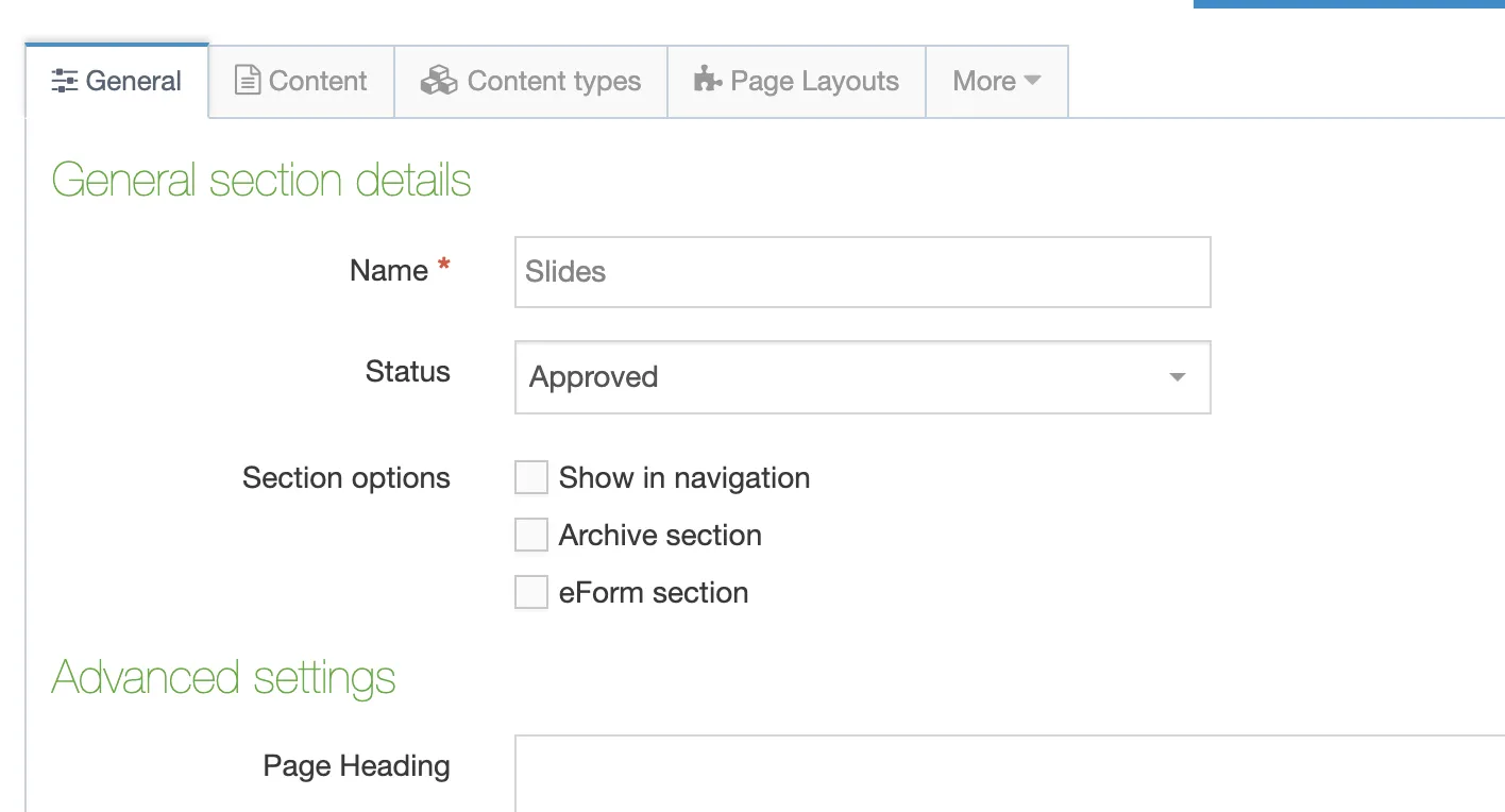 a screenshot of the section called slides