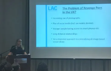 Frances Ridout giving a lecture on revenge porn