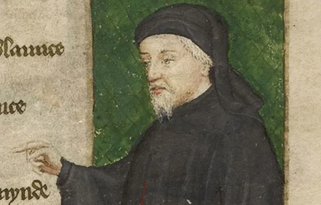 Portrait of Chaucer by Thomas Hoccleve in the Regiment of Princes (1412).