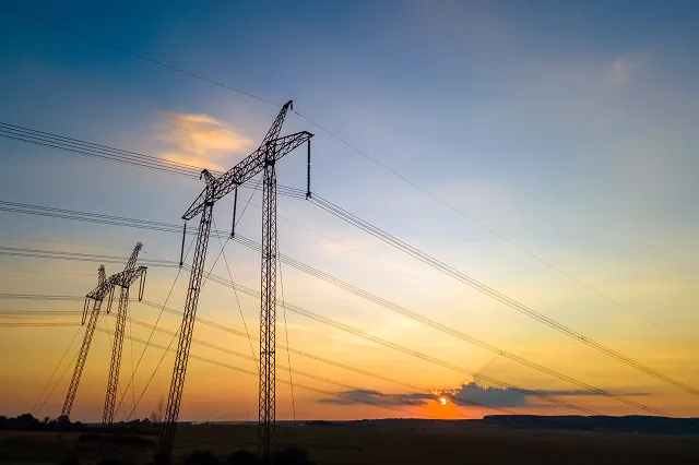 Pylons in Ukraine at sunset