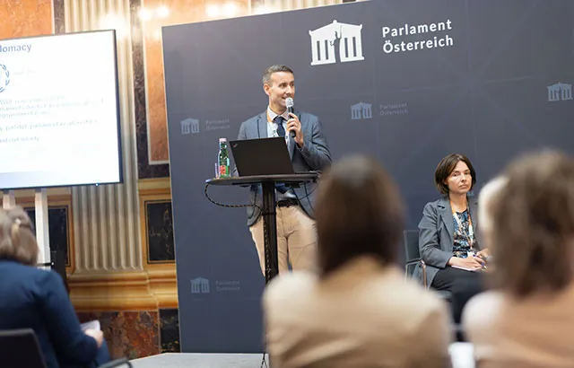 Dr Davor Jancic speaking at the Austrian Parliament