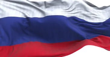An image of the white, blue and red banded Russian flag.