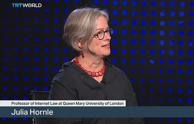 Julia Hörnle speaking on TRT World’s Roundtable.