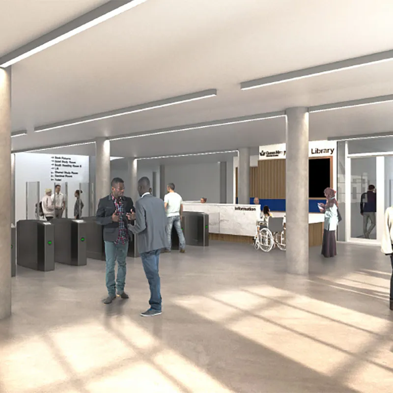 Computer simulation of the new library entrance