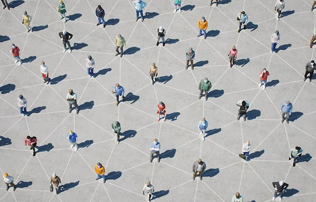 Illustration of  a group social distancing