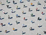 Illustration of a group social distancing 