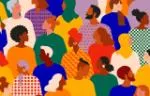 Digital graphic of a diverse group of people, representing the communities working with the Sexual Health and HIV All East Research (SHARE) Collaborative