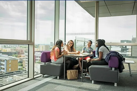 Students in room chatting