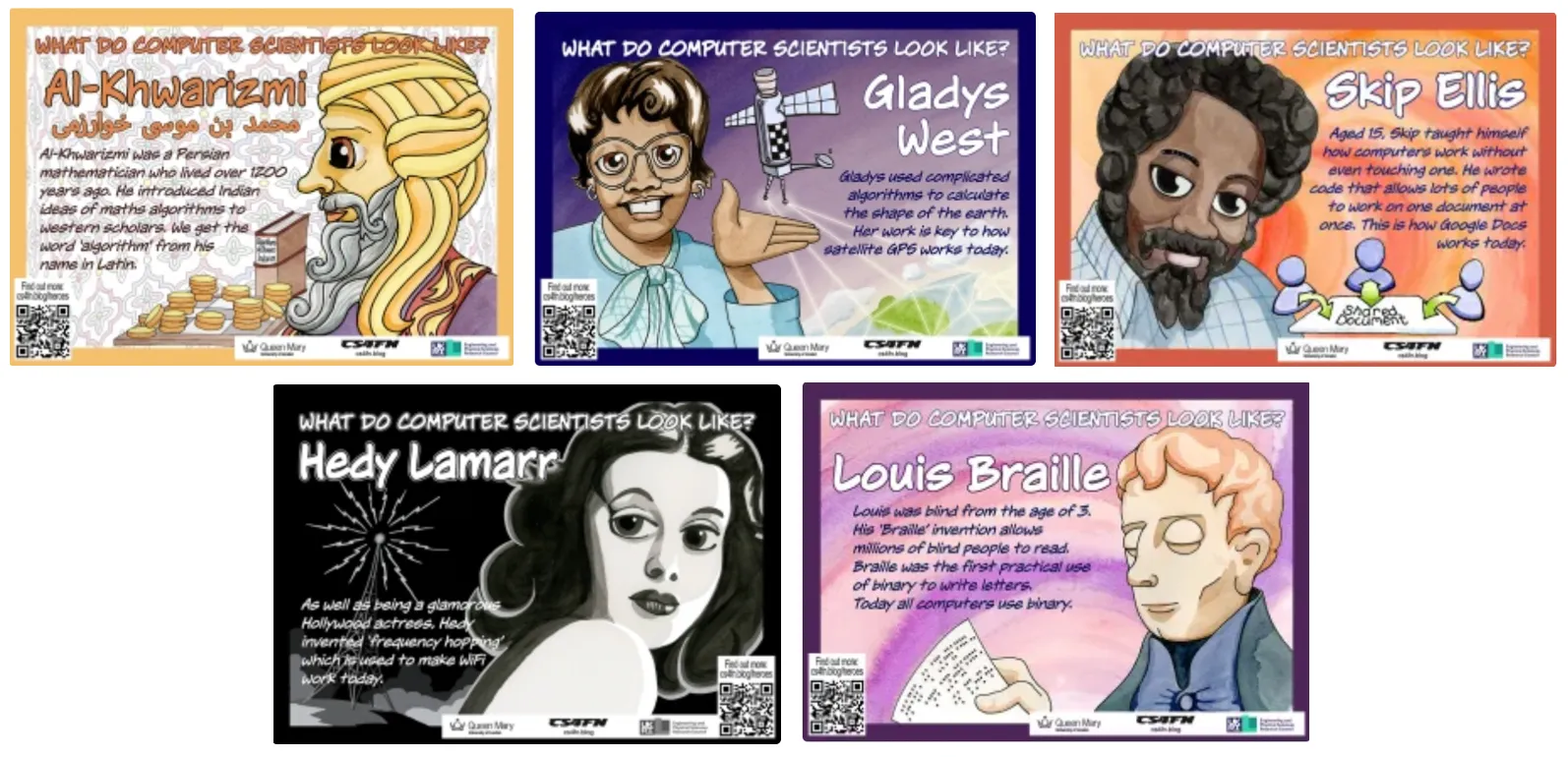 A collection of posters representing computer science heroes
