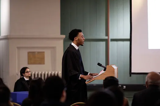 Student speaking at the George Hinde Moot 2019