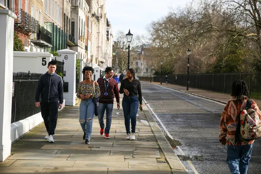 Student group walking at Lincoln's Inn Fields
