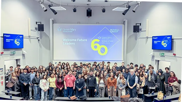 The attendees of the Future Leaders Insights 2026 event taking a photo together at the front of a lecture room.