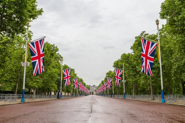 The Mall, London, with Union Jacks flying down both sides of the road