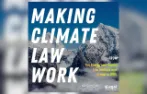Podcast logo: a snowcapped mountain with the words 'Making Climate Law Work from the Energy and Climate Institute and qLegal at QMUL.