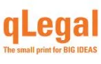 qLegal logo. qLegal in big typeface, with small print for BIG IDEAS written underneath in orange.