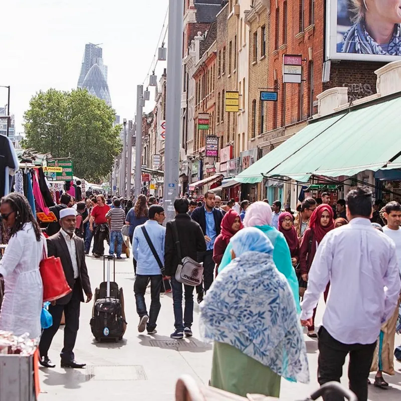 People at the street market in Whitechapel, east London