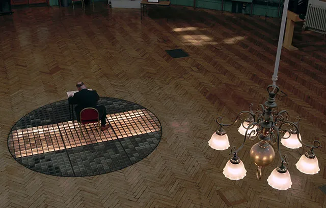 A still from the installation showing Professor David Berman in the Octagon at Queen Mary
