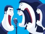 A stock illustration of people laughing