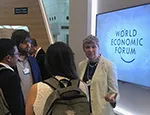 Professor Fran Balkwill speaking to guests at World Economic Forum