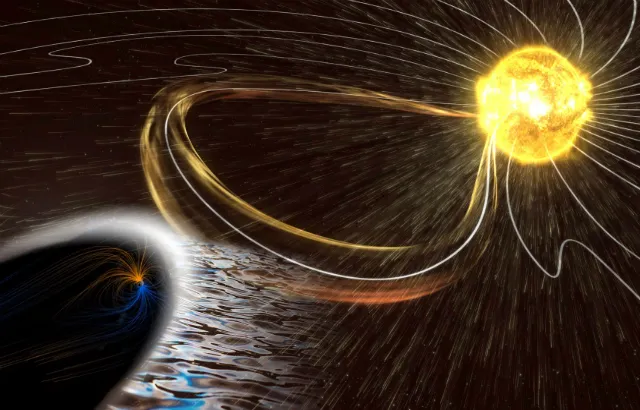 A solar storm hitting Earth’s magnetosphere and affecting waves in the foreshock. Credit Martin Archer and NASA.