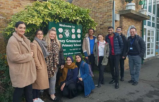 Students outside Stepney Greencoat Church of England Primary School. Credit: Huda Yusuf