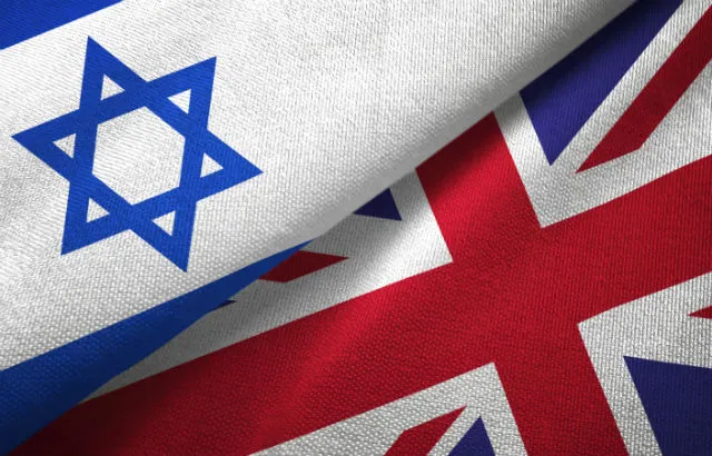 The flags of the UK and Israel