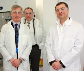 L-R; Chris Martin, CEO of Spirogen Ltd, Ramsay Richmond, Executive Manager QMB, Vladislav Surkov, Deputy Prime Minister