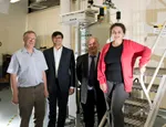 L to R: Professor Robert Hill, Pushkar Wadke, Dr David Gillam and Dr Natalia Karpukhina, by the solid state NMR spectrometer