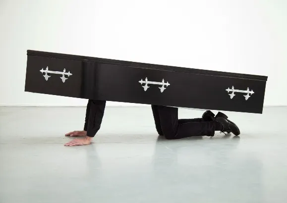 The Last Breath Society (Coughing Coffin) performed at the Institute of Contemporary Arts, London, August 2021, image by Holly Revell.