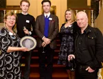 The winners: (l-r) Sally Salvesen, Frederick Smith, History Today editor Paul Lay, Pauline Hubner, Bill Schwarz. Photo © History Today