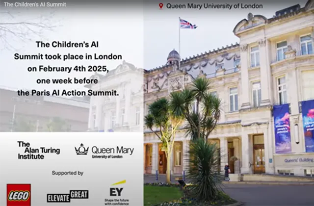 Queen's Building and text about the Children and AI Summit