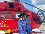 Students from Odessa National Medical University on top of the Royal London Hospital helipad