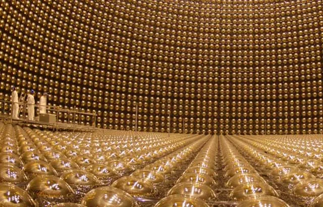 The inside of the Super-Kamiokande detector without water. Credit: Kamioka Observatory, ICRR (Institute for Cosmic Ray Research), The University of Tokyo