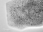 Transmission Electron Micrograph of graphene decorated with platinum nanoparticles. The dark spots are the platinum nanoparticles and the grey sheet they lie on is the graphene support material. Credit: Patrick Cullen / Gyen Ming Angel