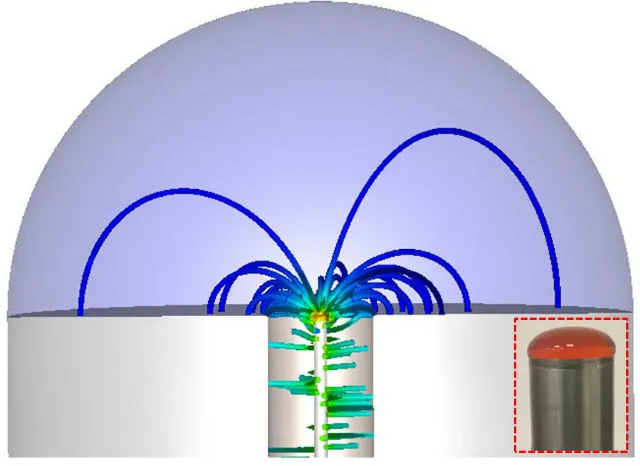 Image showing microwave sensor technology system measuring drop of blood.