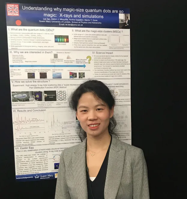 Postgraduate student Lei Tan presenting at the STEM for Britain event