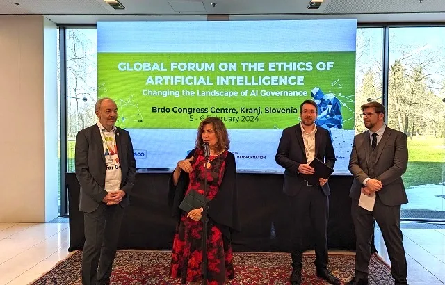 Professor Leslie, Gabriela Ramos and delegates at the UNESCO Forum
