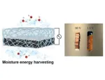The structure of the food grade moisture-electric generator (left), a photograph comparing the folded 100-unit MEG array with a commercial AA battery, including mass/form-factor and measured voltage output (middle)