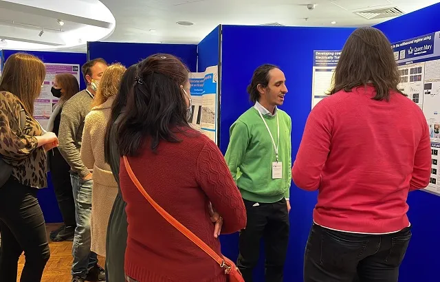 Photo from a LIDo iCASE poster event. iCASE awards facilitate PhD students to generate research impact through collaborative projects with industry partners.