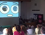 Professor Peter McOwan and Louis McCallum presented drumming robot nicknamed Mortimer at the British Science Festival in Birmingham
