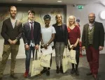 Students from Alleyn’s School with Dr Martin Archer (left) and Professor David Berman (right)