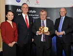 Queen Mary's Professor Laurie Cuthbert (centre) accepts the New Horizons award from Angus Barclay, General Manager Europe for Cathay Pacific (centre left) and Douglas Flint, Group Chairman of HSBC (centre right) at the Cathay Pacific China Business Awards