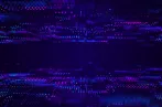 A microchip design in blue and purple.