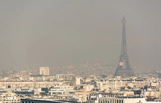 A view of the Paris skyline with visible air pollution