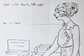 Cartoon of Violet Aitken captioned 
