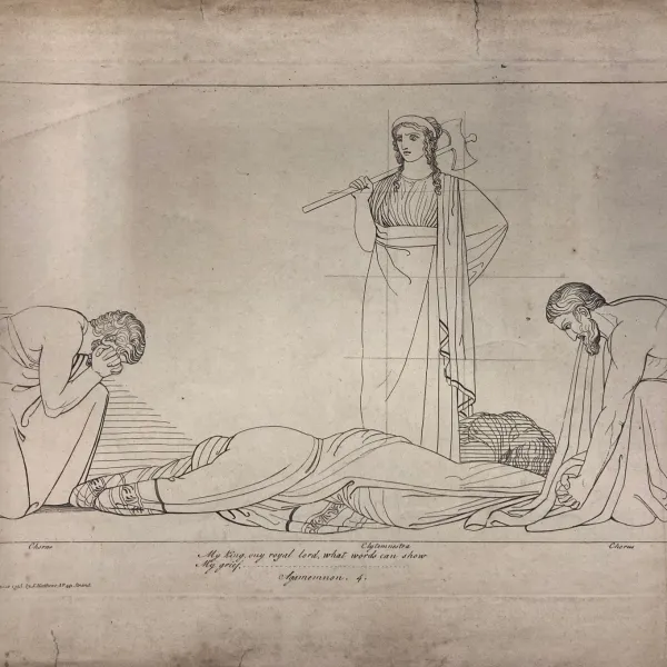 Engraving of scene from Agamemnon tragedy