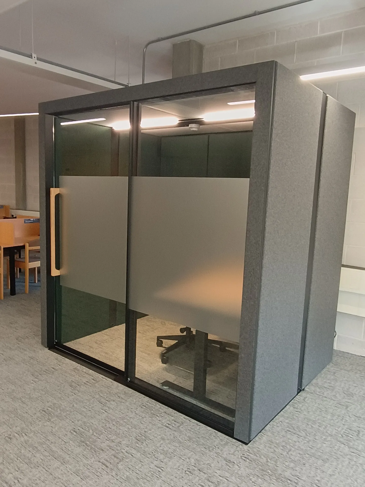 Exterior of accessible study pod showing entrance door