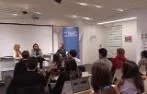 Mrs Larisa Babiy and Mrs Samia Gambier speaking with Dr Maria Fanou in front of LLM Paris students.