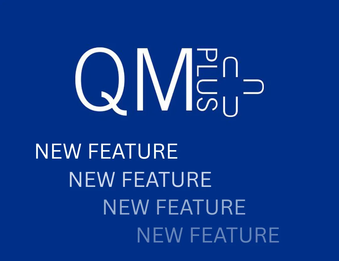 QMplus logo on background with new feature written multiple times