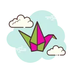 Multicolored Padlet logo which is a paper crane in the sky with clouds either side.